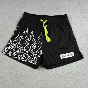 Kill Crew Flames MMA Shorts Men's Small Black Muay Thai Training Athletic MMA
